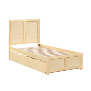 English Elm Contemporary Natural Pine Twin Bed Tall Headboard Slat Support Farmhouse Bedroom Frame B011S02459