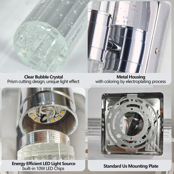 English Elm 17"(H) Contemporary Crystal Wall Light with Bubble Accents, 2-Light LED Sconce for Modern Spaces Chrome W1340P225796