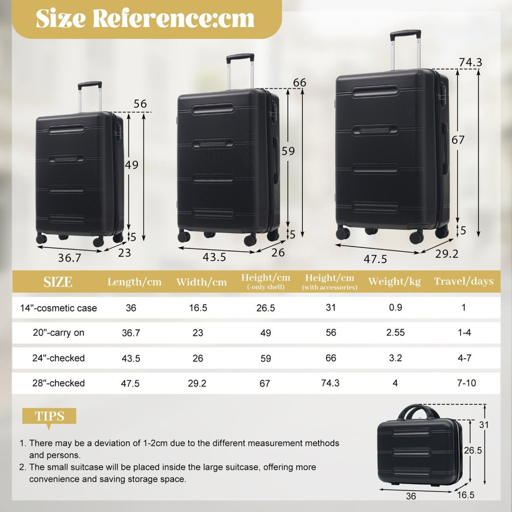 English Elm 6 Piece Hardshell Abs Travel Set with Spinner Wheels Combination Lock and Toiletry Bag N732P391465B