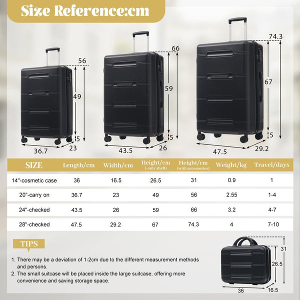 English Elm 6 Piece Hardshell Abs Travel Set with Spinner Wheels Combination Lock and Toiletry Bag N732P391465B