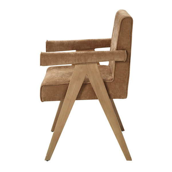 English Elm Zoey Plush Chenille Side Chair with Oak Veneer Frame, Padded Seat & Back for Comfortable Dining Chocolate 28.74 L x 24.8 W x 28.35 H B2726P402038