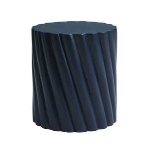 English Elm Modern Fluted Mgo Outdoor Accent Stool Weather Resistant Patio Navy Sculptural Table N770P396700N