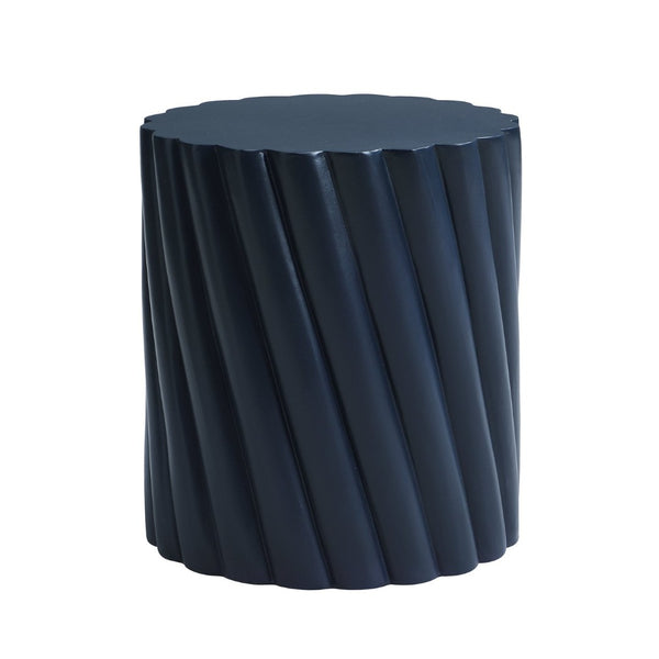 English Elm Modern Fluted Mgo Outdoor Accent Stool Weather Resistant Patio Navy Sculptural Table N770P396700N
