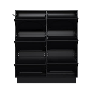 English Elm Modern Narrow Tipping Shoe Cabinet with 6 Flip Drawers, Slim 9.45" Space-Saving Cream Organizer with Hooks and Adjustable Shelves for Entryway (Fits 12–24 Pairs) Black N721P288699B