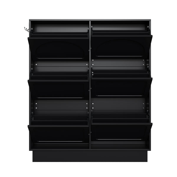 English Elm Modern Narrow Tipping Shoe Cabinet with 6 Flip Drawers, Slim 9.45" Space-Saving Cream Organizer with Hooks and Adjustable Shelves for Entryway (Fits 12–24 Pairs) Black N721P288699B