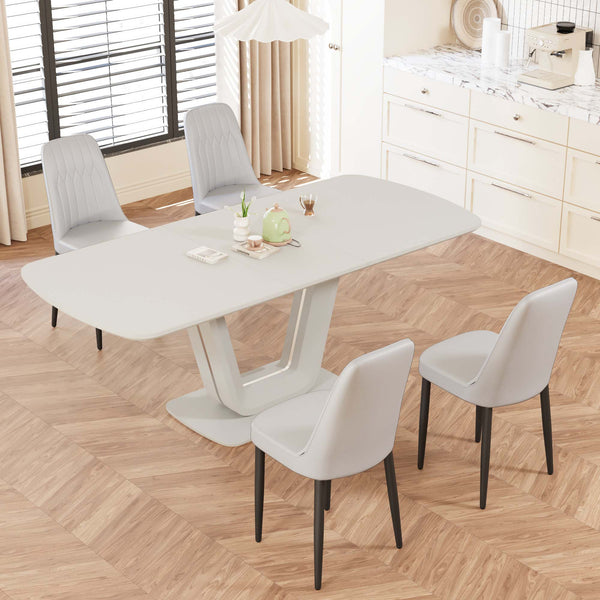 English Elm 62.99-78.74" Expandable Dining Table Set For 2-8 With 4 Comfort Chairs, Stylish U-Shaped Legs & Space-Saving Design W2189S00716