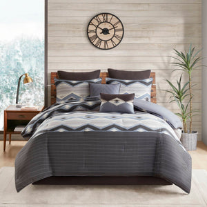 English Elm 8-piece Queen Comforter Set Geometric Lodge Style Polyester Fill Bedroom Bedding B035P472705