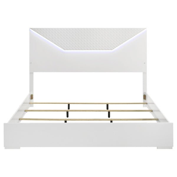 English Elm Pierce Eastern King Panel Bed with Led Lighting and Gloss Diamond Embossed Headboard B062S01566