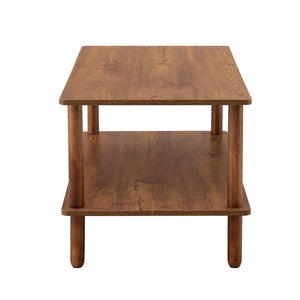 English Elm Modern 2-Tier Coffee Table with Open Shelf, Solid Wood + MDF, Rounded Legs, Durable Farmhouse Style Walnut W3226P279108