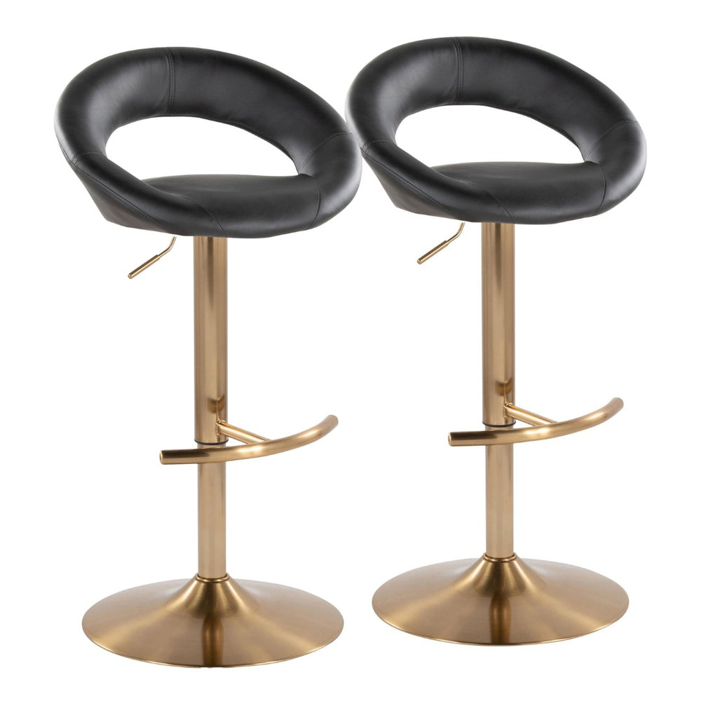 English Elm Posh Adjustable Barstool Set Of 2 - Glam Gold Metal & Black Faux Leather With Swivel & Footrest B202S00993-GIGA