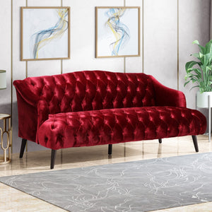 English Elm Comfy Hi-back Three Seat Sofa with Tufted Pu Upholstery and Tapered Birch Legs N760P178601R