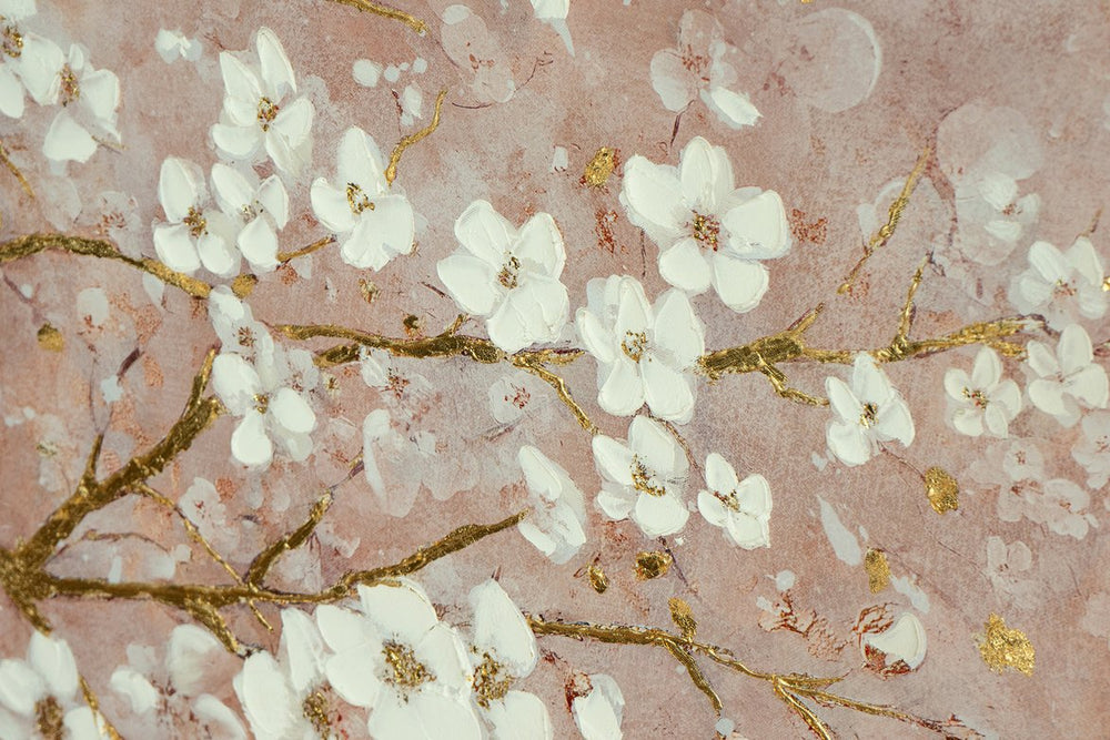 English Elm 59.1x47.2" Hand-Painted Cherry Blossom Canvas Art, Blush Pink & Gold Accents for Elegant Living Spaces W2078P318072