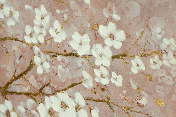 English Elm 59.1x47.2" Hand-Painted Cherry Blossom Canvas Art, Blush Pink & Gold Accents for Elegant Living Spaces W2078P318072