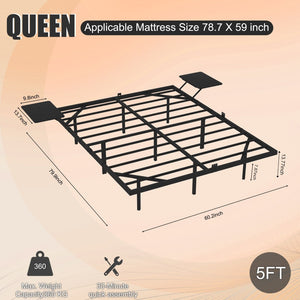 English Elm Queen Metal Platform Bed Frame with Led Lighting Storage Boards and Steel Slat Support W311P416235