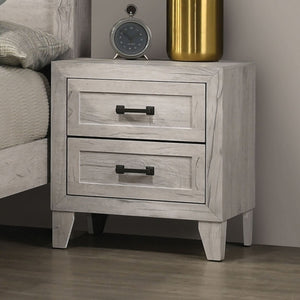 English Elm 3pc Queen Bedroom Set Whitewash Tufted Headboard with Built-in Shelves and Lighting B2741S00223