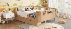 English Elm Full Solid Wood Kids Platform Bed with Guardrail, Low-Profile Durable Pine & MDF, 350LB Capacity Natural 69.69 L x 18.5 W x 8.66 H W2593P331687