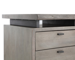 Sunpan Lewis Desk - Stunning Live Edge Design with Solid Acacia Wood, Brass Accents, and Three Drawers Grey