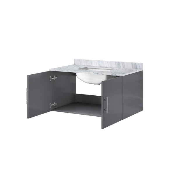 English Elm Dark Grey Bath Vanity With Carrara Marble Top - Elegant 36” W Design, Soft-Close Hardware & Storage B2731P258600