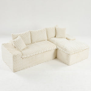 English Elm White Turtle Velvet Convertible Sofa: Chic Twin-Seat Design With Right Chaise For Ultimate Comfort W3371S00036-GIGA