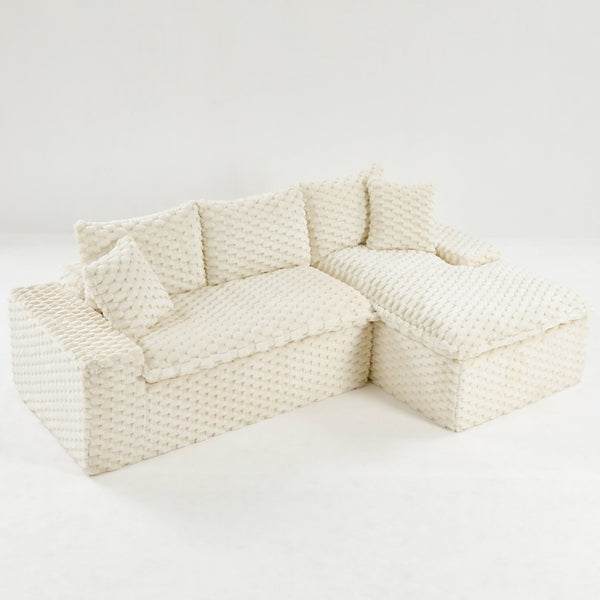 English Elm White Turtle Velvet Convertible Sofa: Chic Twin-Seat Design With Right Chaise For Ultimate Comfort W3371S00036-GIGA