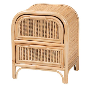 English Elm Bohemian Woven Rattan Two Drawer Nightstand with Handcrafted Texture for Boho Bedrooms B2750P467732