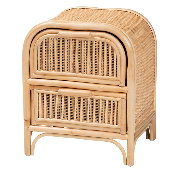 English Elm Bohemian Woven Rattan Two Drawer Nightstand with Handcrafted Texture for Boho Bedrooms B2750P467732
