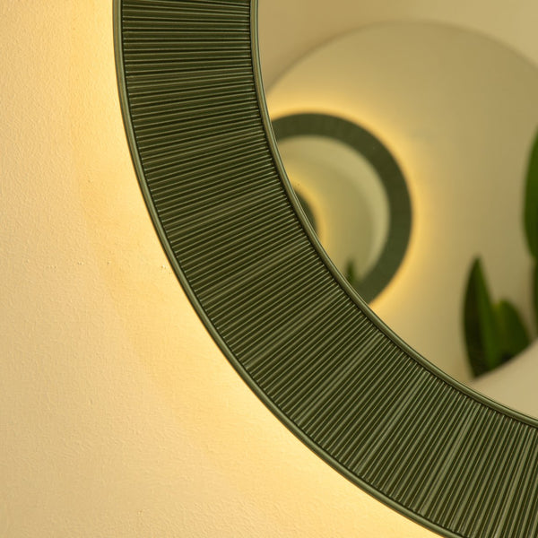 English Elm 31'' Cyclis Mirror with Thick PU Frame, Backlit LED Strip, Touch Dimmer, Three Color Temps, Luxurious Wall Accent Green,Silver W2615P346495