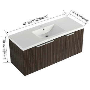 English Elm 48 Inch Silver-Brown Stripe Vanity with Resin Sink, Wall-Mounted 3-Door Storage, Soft-Close Hinges W999P206328