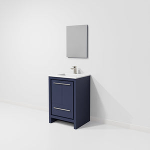 English Elm Navy Blue Single Bath Vanity Set With Cultured Marble Top, Gun Metal Faucet & Matching Mirror B2731S02029