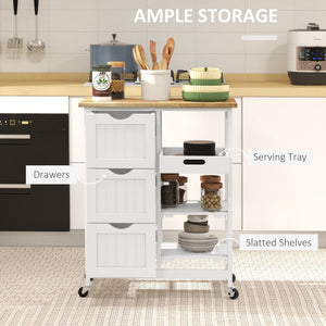 English Elm HOMCOM Rolling Kitchen Island Cart with Butcher Block, 3 Drawers, Removable Tray & Wheels W2225P173895
