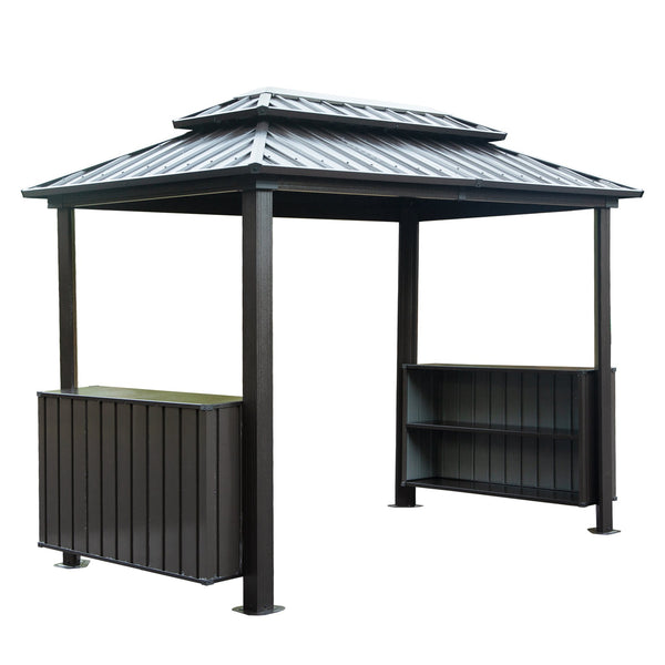 English Elm 6x10FT Hardtop Grill Gazebo with Double Galvanized Steel Roof, Ventilated Two-Tier Design & Storage Hooks Gray W1859S00115