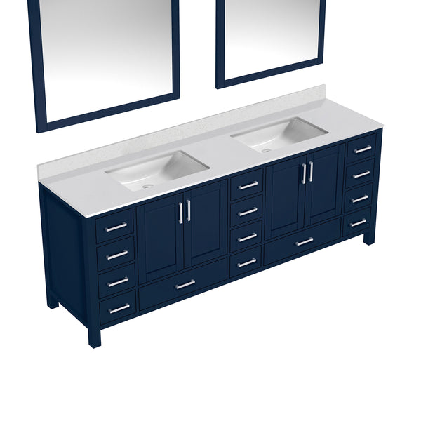 English Elm Navy Double Bath Vanity 84"W x 22"D with White Quartz Top, Soft-Close Drawers & Two Mirrors B2731S00853