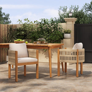 English Elm Acacia Wood Outdoor Dining Chair Set with Rope Arms and Waterproof Cushions N779P279983M