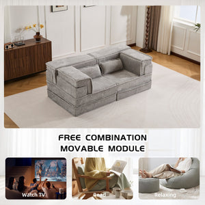 English Elm Compression Modular Floor Sofa Bed - Versatile, No Assembly, Soft Fleece, Memory Foam Loveseat, Light Grey W3723P377153
