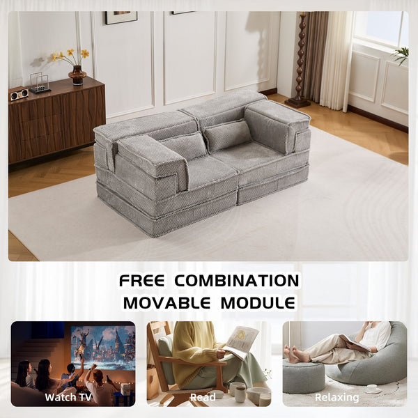 English Elm Compression Modular Floor Sofa Bed - Versatile, No Assembly, Soft Fleece, Memory Foam Loveseat, Light Grey W3723P377153