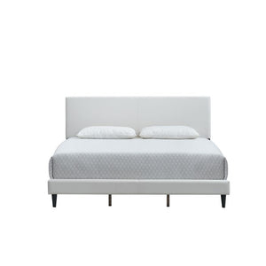 English Elm Baron Full Bed Frame with Faux Leather Upholstery, Slat Support, Adjustable Headboard Height, Fits 7–13" White 26.37 L x 60.39 W x 7.28 H B078P380178