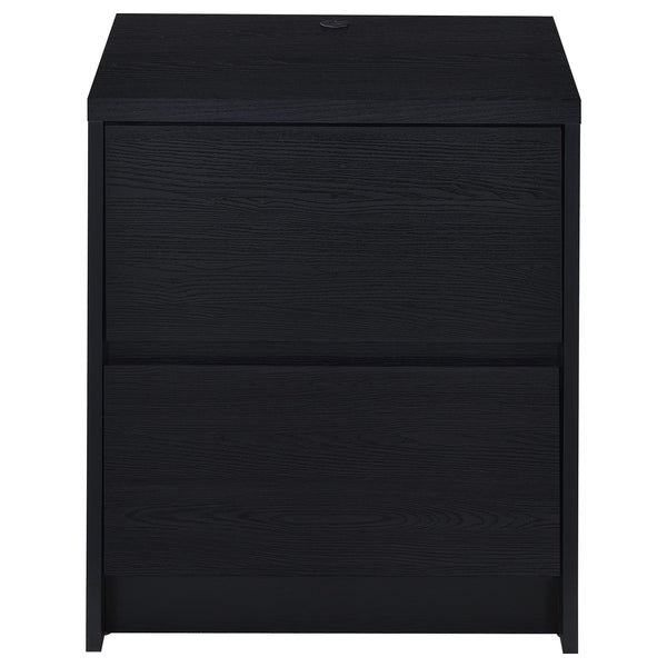 English Elm Geary Black 2-Drawer Nightstand with LED Light, Dual Outlet USB-A & USB-C Charging, Compact Wood- Grain B062P375557