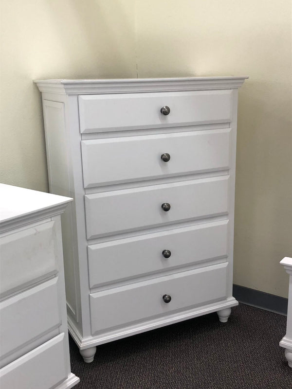 English Elm Modern White Five Drawer Tall Chest Poplar Frame Bedroom Storage Organizer B011P448740