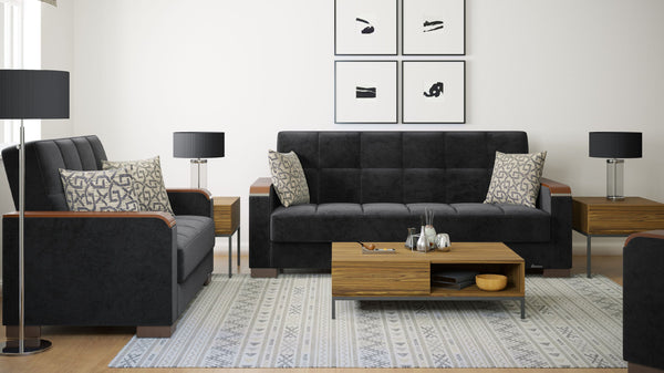 English Elm PrimeNest ZenAero X Upholstered Convertible Loveseat with Storage, Microfiber Comfort, Space-Saving Design Black B030P281766