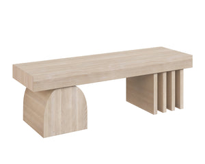 Sunpan Cadence Contemporary Bench - Solid Light Oak with Geometric Base, Unique Whitewash Finish, 59" Design