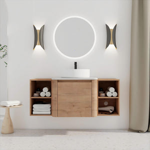 English Elm 48'' Wall-Mounted Bathroom Vanity With Elegant Ceramic Sink, Soft-Close Door & Dual Storage Shelves W999S00408