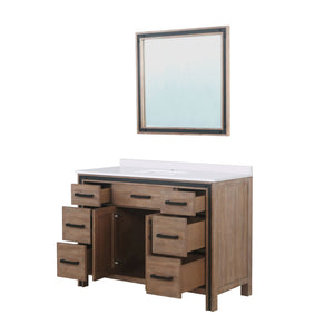 English Elm Rustic Barnwood 48" Bath Vanity with White Quartz Top, Soft-Close Drawers, Mirror & Ample Storage B2731S00807