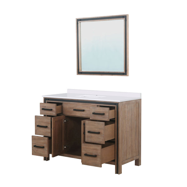 English Elm Rustic Barnwood 48" Bath Vanity with White Quartz Top, Soft-Close Drawers, Mirror & Ample Storage B2731S00807