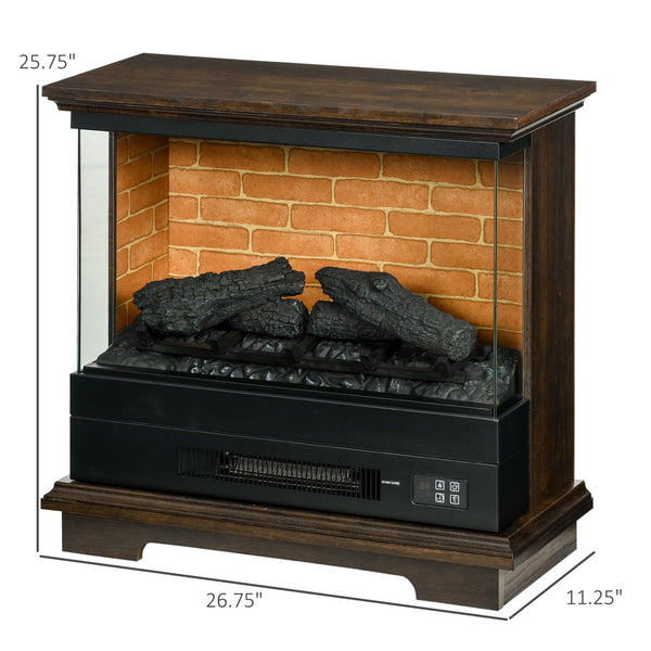 English Elm HOMCOM 26" Electric Fireplace Stove with Remote, 7 Flame Brightness, 12H Timer, 1400W Heater W2225P173996
