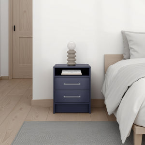 English Elm Eter Minimalist Nightstand 19.9" High in Light Oak & Blue — Open Shelf, 2 Smooth-Glide Drawers, Modern Design B070P378360