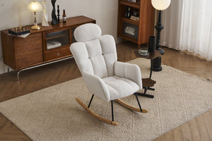 English Elm 055-teddy Plush Fabric Nursery Glider with High Back Support and Modern Rocking Base W527P228306