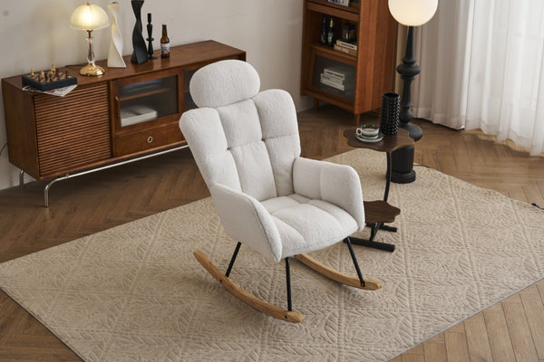 English Elm 055-teddy Plush Fabric Nursery Glider with High Back Support and Modern Rocking Base W527P228306