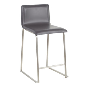 English Elm Mara 26" Contemporary Counter Stool Set Of 2 In Grey Faux Leather & Brushed Stainless Steel Finish B202P222062