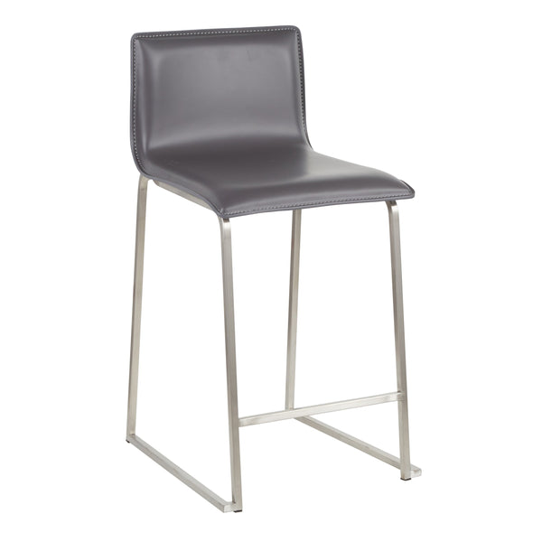 English Elm Mara 26" Contemporary Counter Stool Set Of 2 In Grey Faux Leather & Brushed Stainless Steel Finish B202P222062