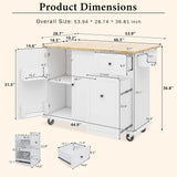 English Elm Kitchen Island With Drop Leaf, 53.9" Width Rolling Kitchen Cart On Wheels With Internal Storage Rack and 3 Tier Pull Out Cabinet Organizer, Kitchen Storage Cart With Spice Rack, Towel Rack (White)